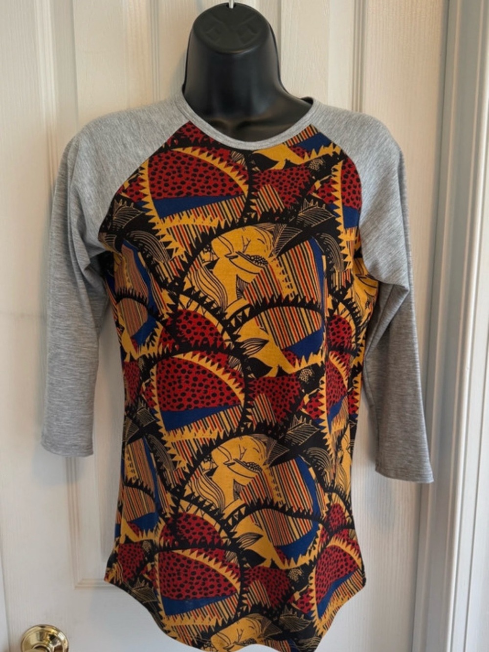 Lularoe Raglan Shirt with Abstract Multi-Color Print